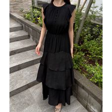 楊柳シフォンバックレースアップワンピース