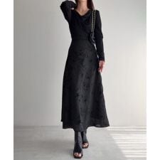 ドレープドッキングウエストリボン花柄スカート