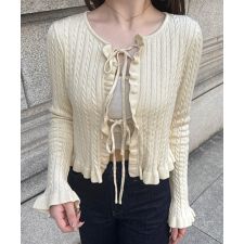 ジュノア(JUNOAH)のリボンフリルニットカーディガン