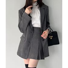グレンチェックオーバーサイズジャケット＋フレアミニスカート(インパン付き)set