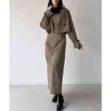 袖リボンジャケット＆ファスナースリットキャミワンピースSET(裏地なし)