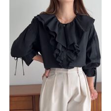 綿混フリルブラウス