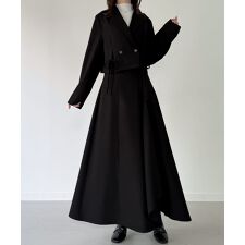 ジュノア(JUNOAH)の前リボンテーラードジャケット＋フレアラッフルスカート　セット(薄手、裏地なし)