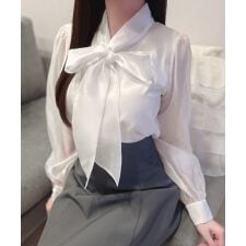 2wayリボンオーガンジーパール釦ブラウス