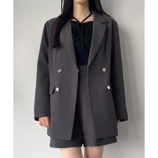 【肩パット入り】金釦オーバーサイズジャケット＋ショートパンツset