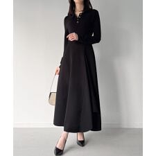 ジュノア(JUNOAH)のポロニットドッキングラッフルフレアワンピース(薄手、裏地なし)