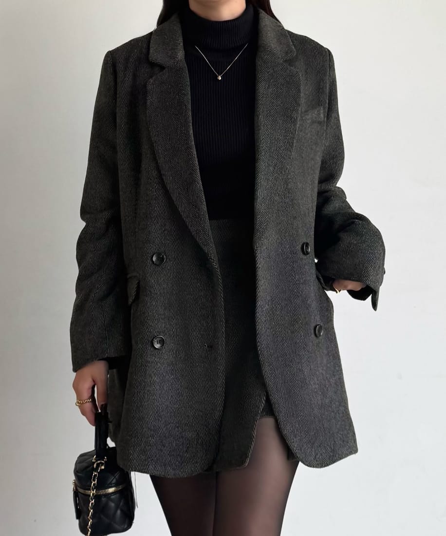 Louere ヘリンボーンテーラードジャケット＋ミニスカートSET（インパン