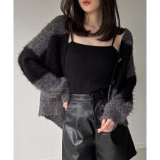 ジュノア(JUNOAH)のバイカラーレースアップニットカーディガン