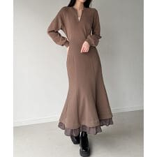 裏起毛レイヤードデザインマーメイドワンピース