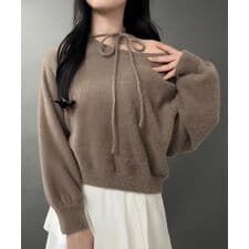 【紐取り外し可能】ワンショルチョーカーシャギーニットトップス