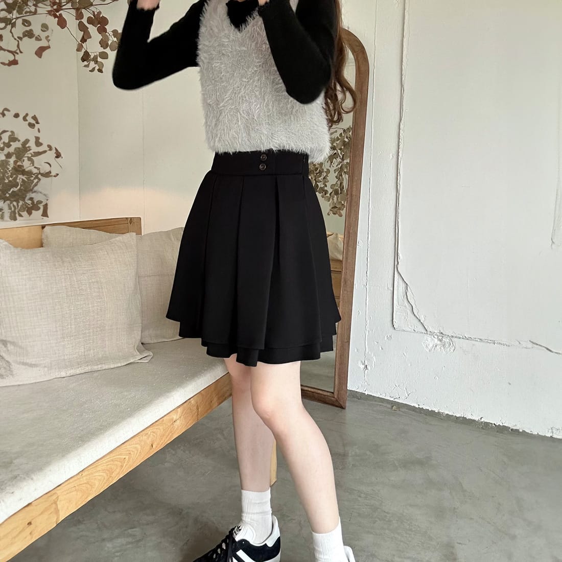 美品　parc.1　ハイウエスト変形タイトスカート ホワイトベルト付き　ブラック ハイウエストダンボールミディスカート | PINKY&DIANNE