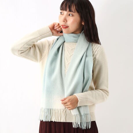 洗えるカシミヤ100％】FURLA ロゴ刺繍 ラメ入りラインストーン付き  