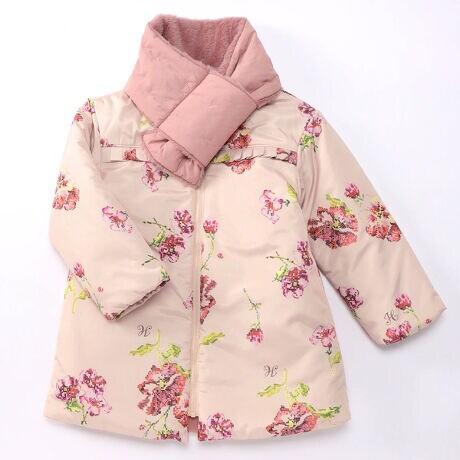 hakka kidsダウンコート 120ピンク 花刺繍 パンジークロスステッチプリントリバーシブルブルゾン | マルイウェブチャネル