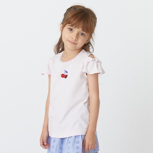 さくらんぼスパンコールオフショルダーTシャツ | ハッカキッズ
