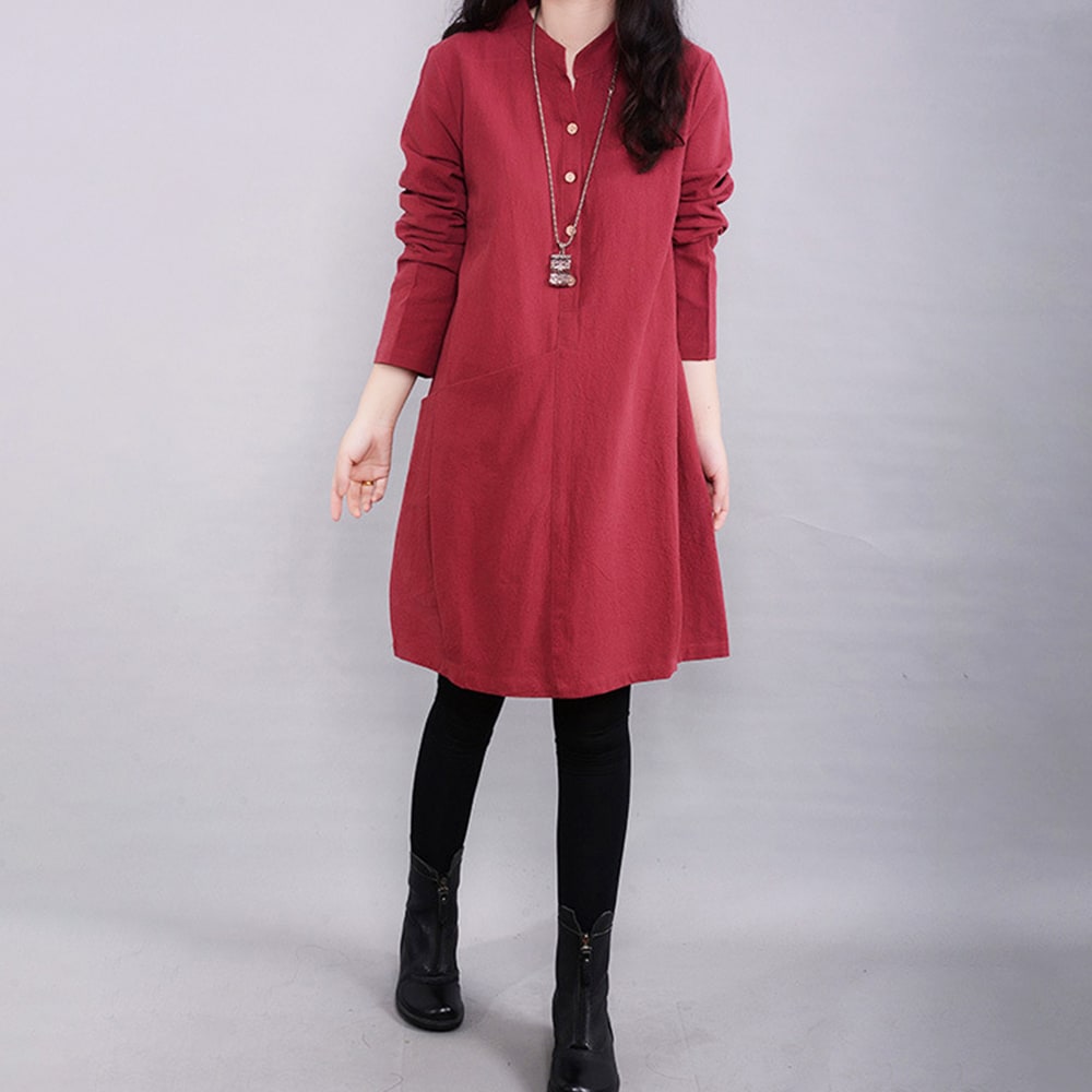 ノーカラーシャツワンピース