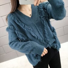フリンジVネックニット