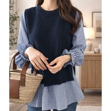 ニットベスト付きブラウス