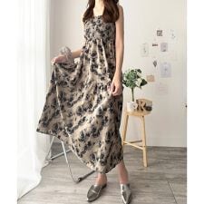 花柄シャーリングマキシワンピース