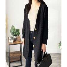 Vネックロング丈ボタンニットカーディガン