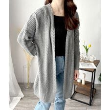 ケーブル風ざっくりロングカーディガン