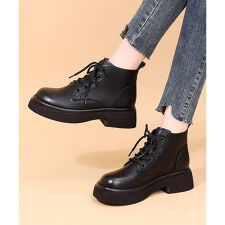 レースアップ厚底ショートブーツ