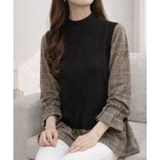 チェック柄ドッキングニットチュニック