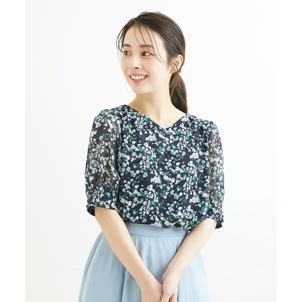 【小さいサイズ】花柄シフォンブラウス/洗える/セットアップ対応 小さいサイズ】花柄シフォンブラウス/洗える | MK ミッシェル