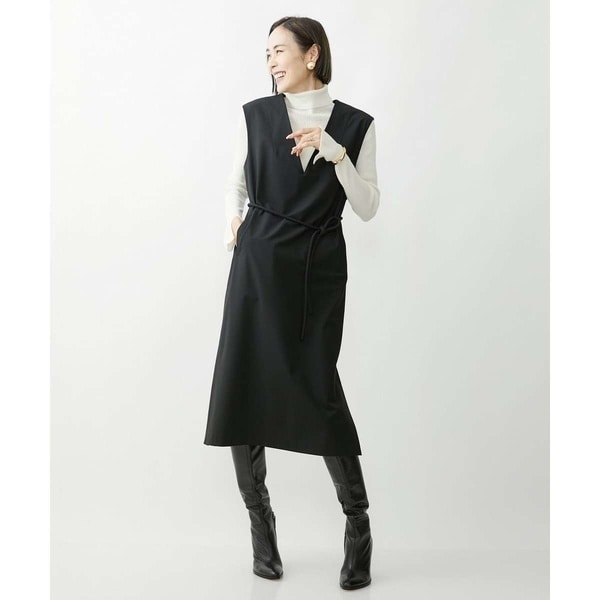 セットアップ対応]リネンライクツイルロングフレアワンピース