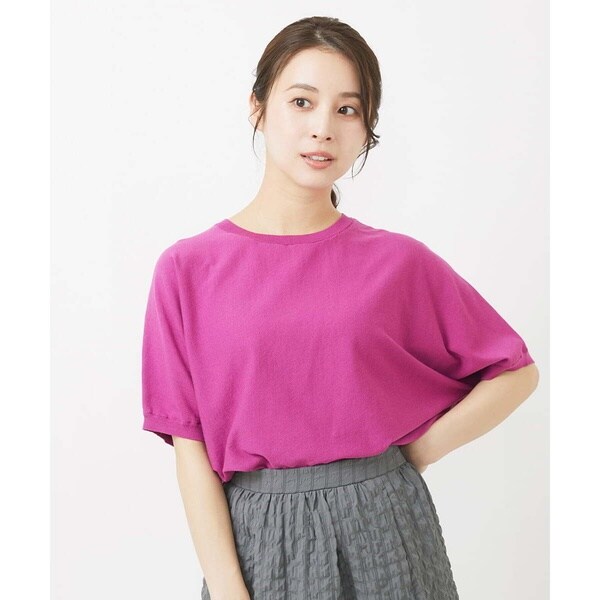 小さいサイズ】バックパール調ビーズ フレンチスリーブVネックニット