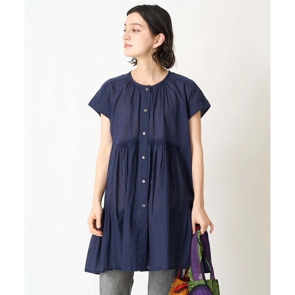 NARACAMICIE シャツ ブラウス シフォンキカ柄ノーカラー