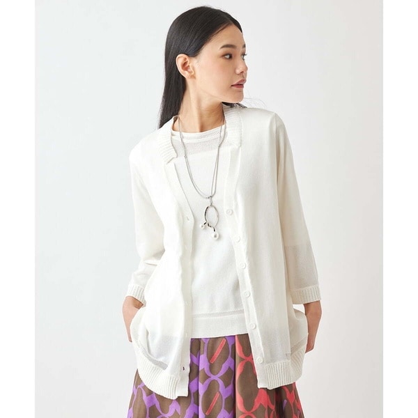 小さいサイズ/アンサンブル対応】ペーパーヤーンニットカーディガン