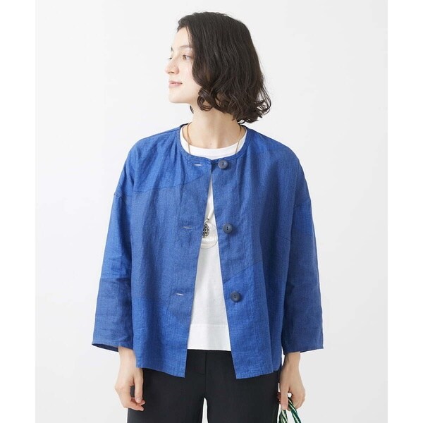 ジャンニ・ロ・ジュディチェ] コットンリネンドット柄ピンタック半袖