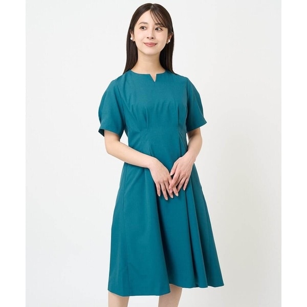 小さいサイズ】フロントピンタック バンドカラーワンピース/洗える