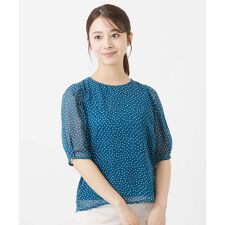 【小さいサイズ】モダンドット柄シフォンブラウス/洗える