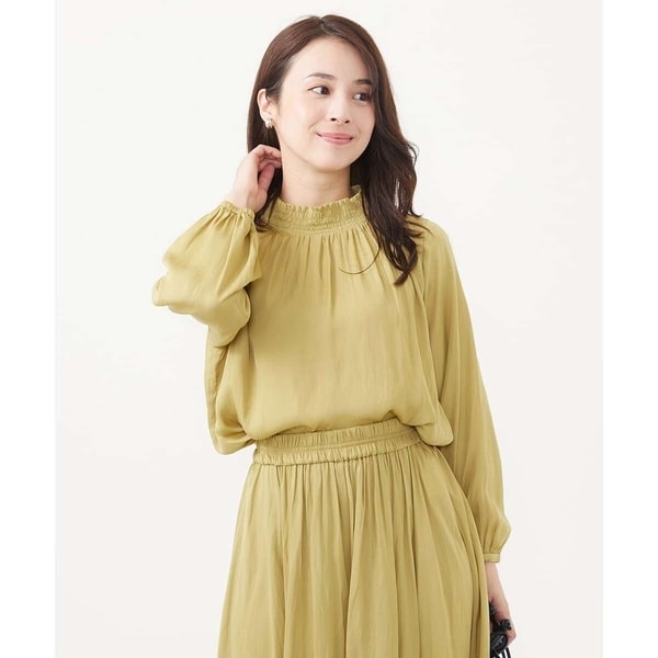 小さいサイズ】スキッパーネックサテンブラウス/洗える | MK