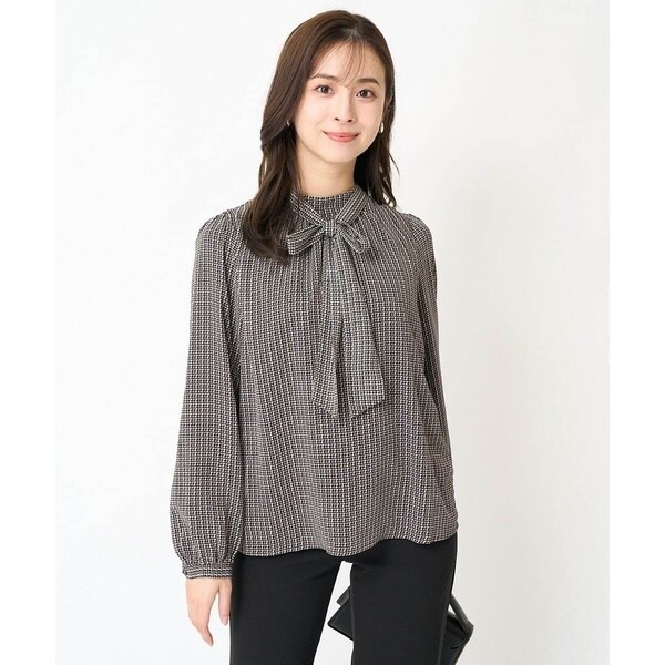 【小さいサイズ】幾何柄ボウタイシフォンブラウス/洗える