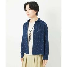 二重織ガーゼデニムドットブラウス