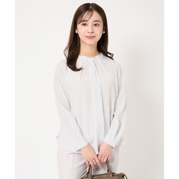 【小さいサイズ】ボウタイ風幾何ドット柄ブラウス/洗える