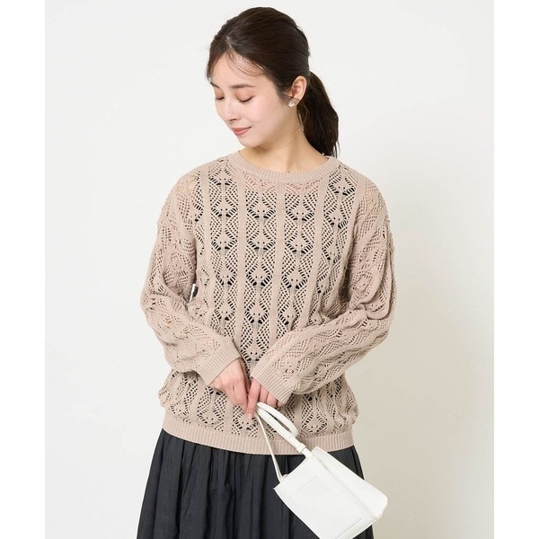【小さいサイズ】かぎ針風透かし編みニット/洗える