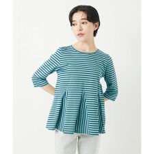 [日本製]ボーダーペプラム7分袖カットソー