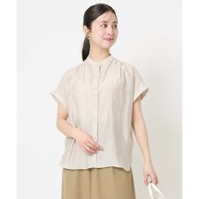 【小さいサイズ】バンドカラーシアーブラウス/洗える