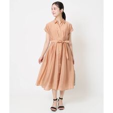 【小さいサイズ】ベルト付きフレンチスリーブワンピース/洗える