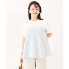 【小さいサイズ】ビスチェレイヤード風フレアーTシャツ(ストライプ)/洗える