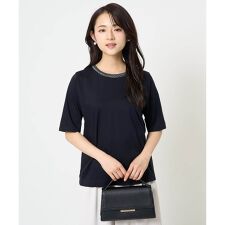 【小さいサイズ】ラメ入りネックデザインTシャツ/接触冷感/洗える