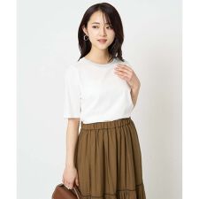 【小さいサイズ】ラメ入りネックデザインTシャツ/接触冷感/洗える