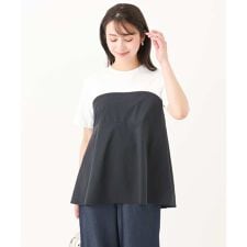 【小さいサイズ】ビスチェレイヤード風フレアーTシャツ(無地)/洗える