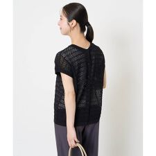 【小さいサイズ】ボーダー透かし編みニット×タンクトップ/洗える