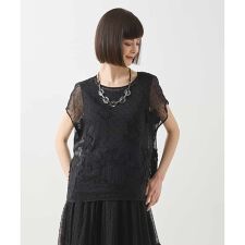 【小さいサイズ】ドットフラワージャカードブラウス