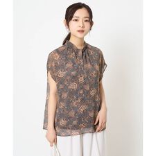 【小さいサイズ】更紗プリント花柄シフォンブラウス/前後2way/洗える