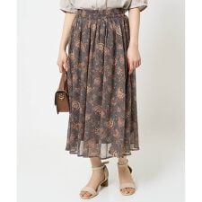 【小さいサイズ】更紗プリント花柄シフォンスカート/丈の長さが選べる/洗える/セットアップ対応